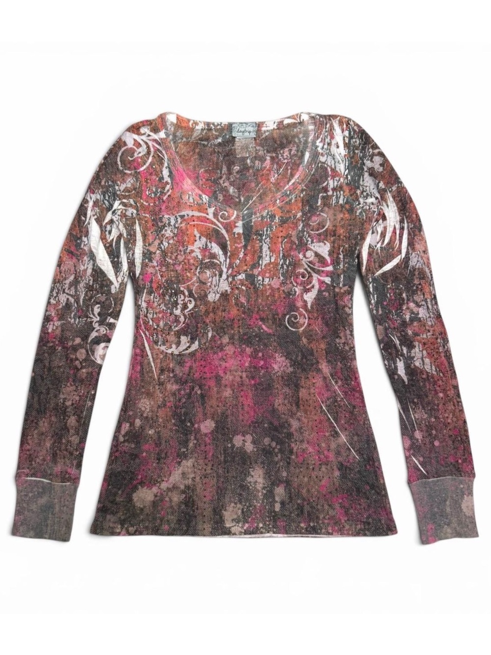 Daytrip Y2K Cyber Grunge Graphic Abstract Rhinestone Longsleeve Top